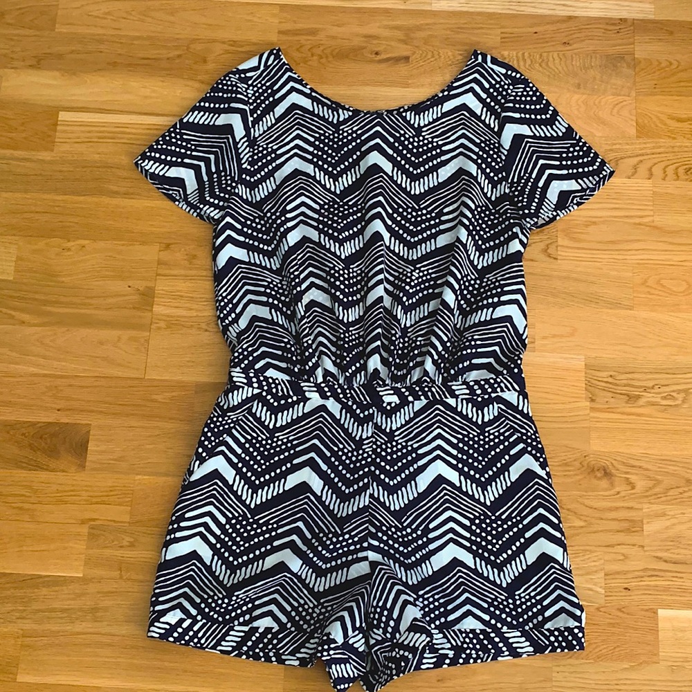 J. Crew Black and White Patterned Romper